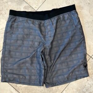 PrAna Mojo Shorts Men's Large Green Plaid Hybrid Swim Hiking Outdoor UPF 50+ 10"